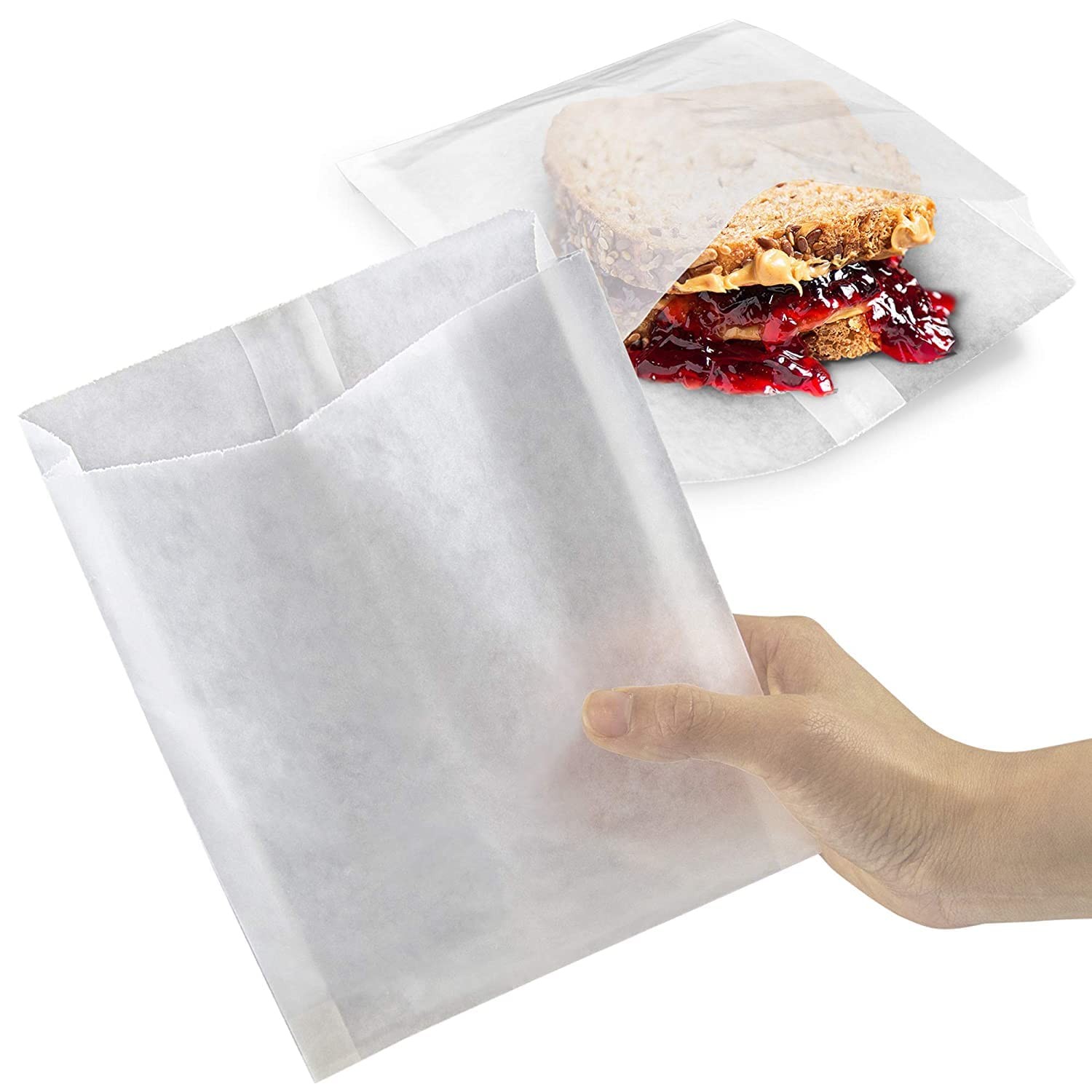 EcoFriendly 8.5'' Food Bags  100 Pack, Greaseproof Sandwich, Snack & Bakery