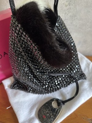 Escada Sondermodell Exotics Abendtasche orig.Swarovskisteine + Pelzinnenfutter