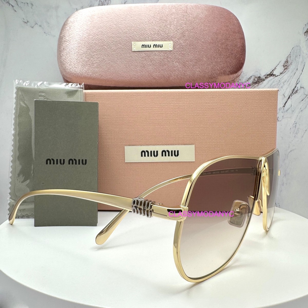 NEW Miu Miu MU A56S Bluelight Sunglasses in Gold $607 MIU MIU New Sunglasses MU A56S 5AK90L Gold Metal Gradient  main image 3