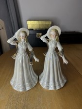 Iridescent Ladies Figurines Vintage Standing Porcelain Statue Collectible