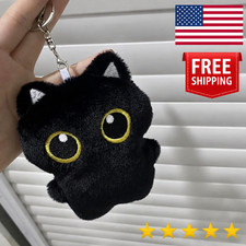 Cute Black Cat Plush Keychain Kawaii Stuffed Animal Bag Charm Gift For Cat Lover