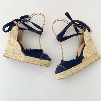 Castaner Carina Wedge Espadrilles Shoes Blue Size 37