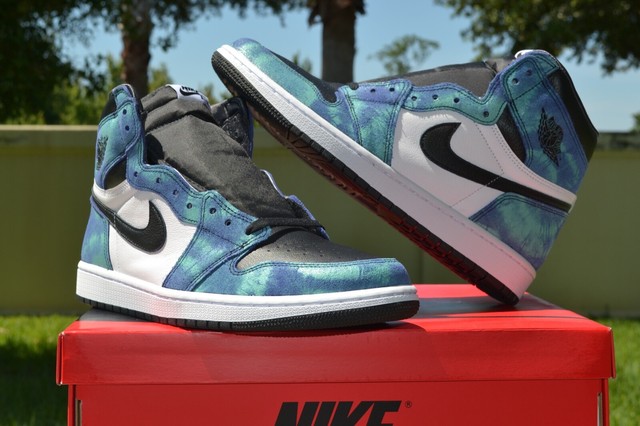 Nike Air Jordan 1 Retro High OG Tie Dye Mens 10 White Black Green CD0461-100 | eBay
