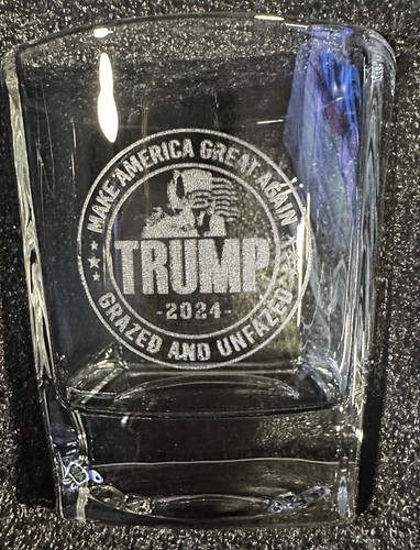 President Donald Trump Set of 4 Rocks Glasses (1 Mistake glass) GRAZED & UNFAZED - Picture 2 of 7