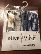 Olive And Vine Fashion Masks - 3 To A Pack, Camouflage Designs