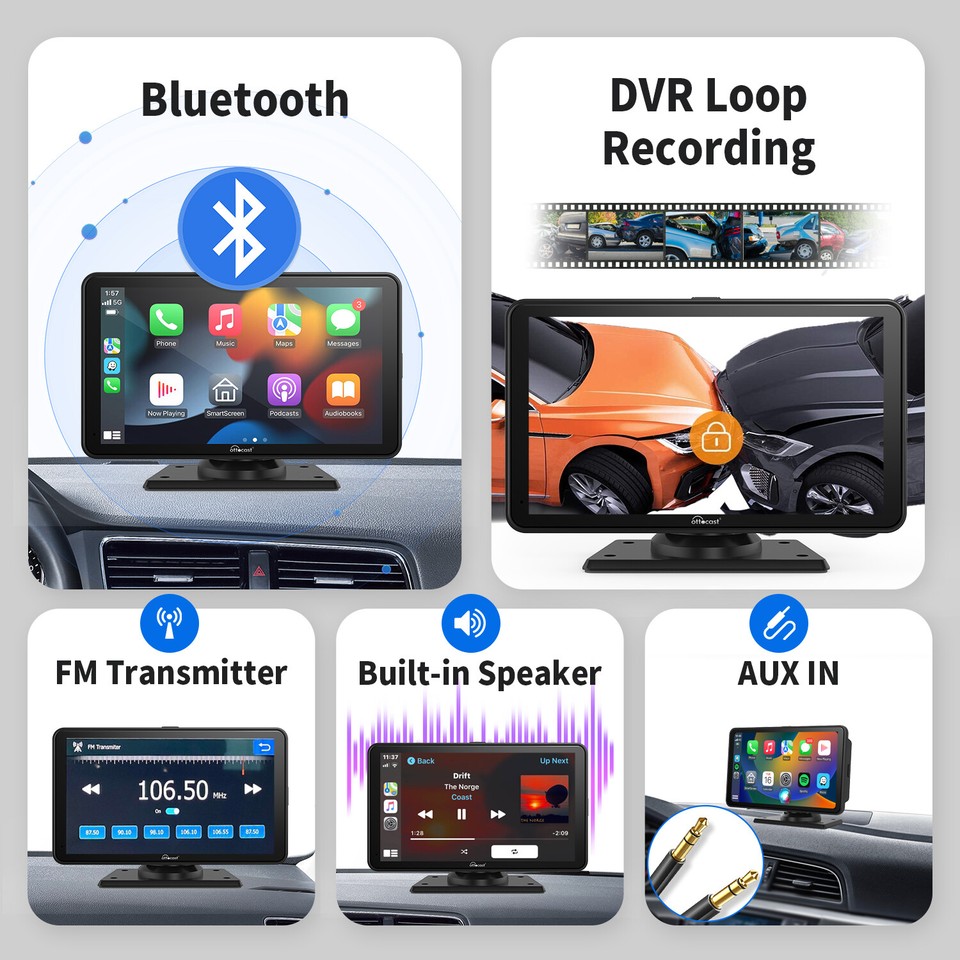7" Wireless Carplay & Android Auto 1080P HD Touch Screen+2K Rear View ...