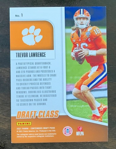 2021 Panini Contenders Draft Picks - Draft Class #1 Trevor Lawrence (RC) - Picture 2 of 2