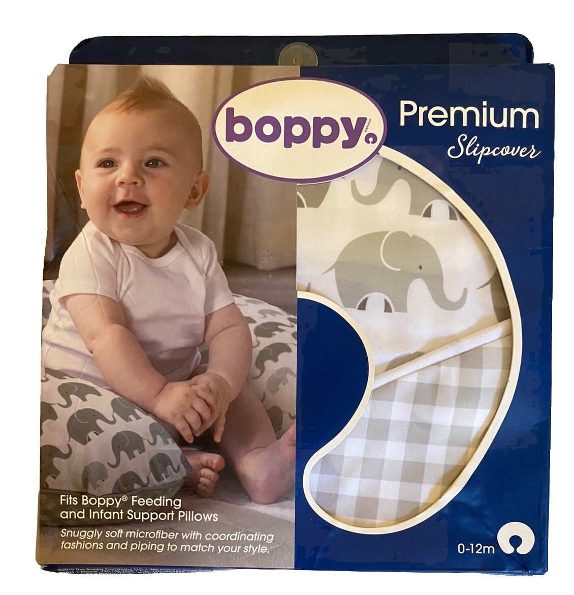 Boppy Gray Elephant Design Nursing Feeding Pillow Slip Cover 0-12 Mnths New-image
