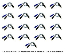 17 Pack 6" 100 Copper RCA Audio Cable "Y" Adapter Splitter 2 Female 1 Male