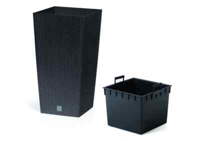 Blumenkasten Rattan-Optik 37cm Höhe 11L Blumenkübel schwarz + Einsatz Kunststoff