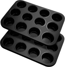Lamiera per Muffin Confezione da 2 Acciaio al Carbonio/Rivestimento Antiaderente/12 Muffin - Nero