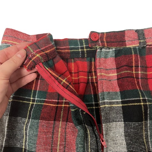 Vtg 70’s RED GREEN PLAID Wool Tweed MoD Preppy Tartan A Line Pocket Skirt MIDI S - Picture 6 of 7