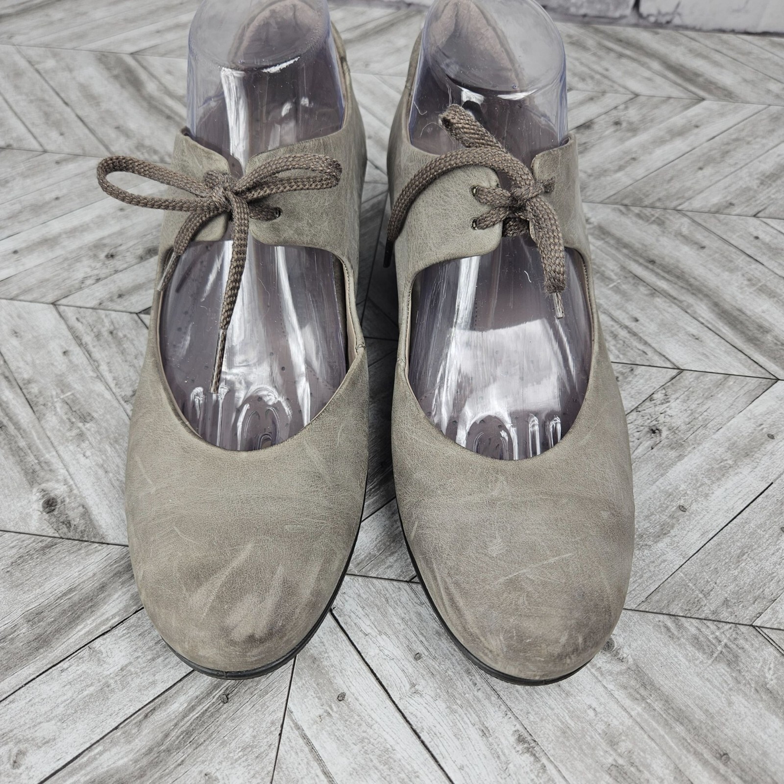 SAOLA ECCO GRIGIO TACCO BASSO MARY JANE SCARPE STRINGATE donna 40 US 9 pelle suola gomma