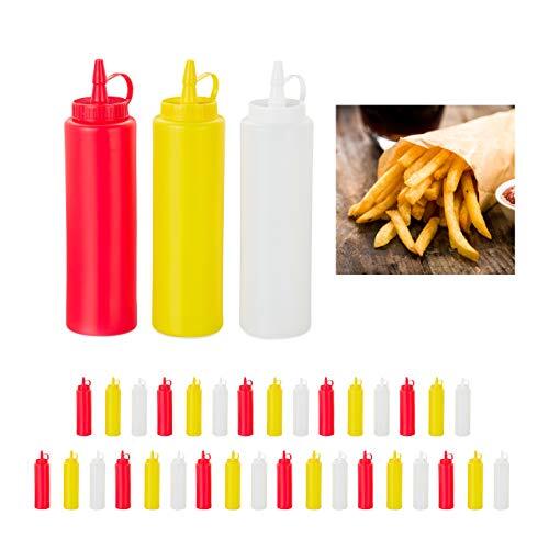 Relaxdays Bottiglia per Condimenti, 9 Pz, Squeeze Bottle, da Riempire, Senape, R