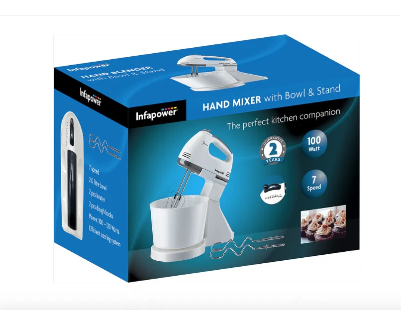New 7 Speed 100W Electric Hand Mixer Food Mixer with Bowl and Stand For Baking
Opens in a new window