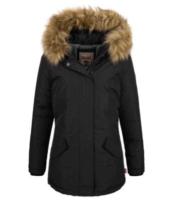 Lonsdale women's parka winter jacket kimmeridge hood faux fur black size L XXL