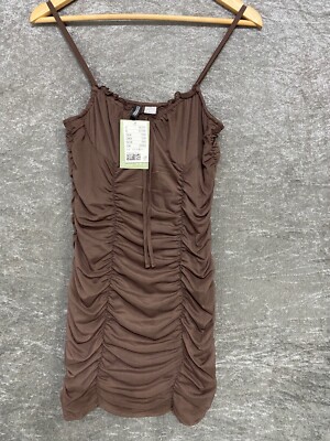 Brown Rouche H&M Divide Bodycon Mini Dress S  New With Tags