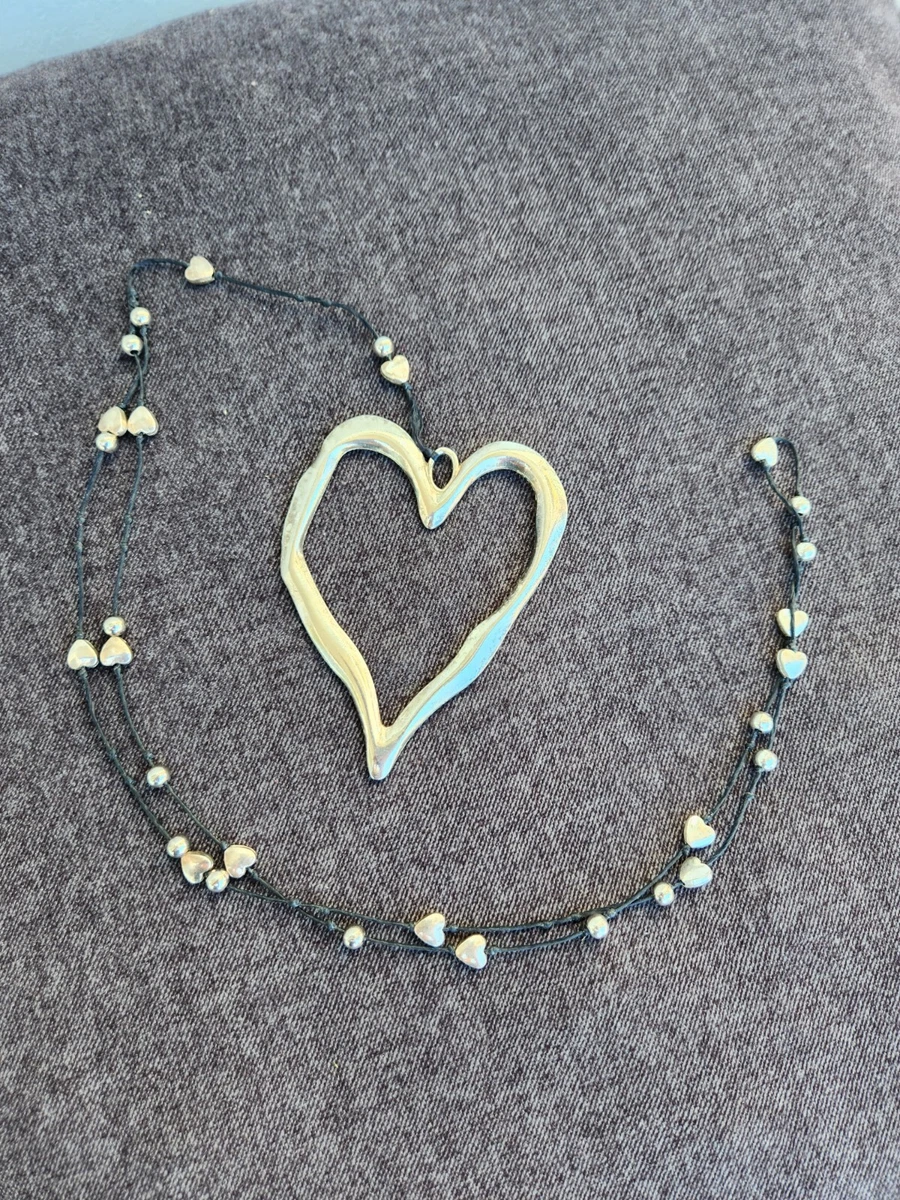 Y2K Big Heart Pendant Long Necklace Black Cord 25