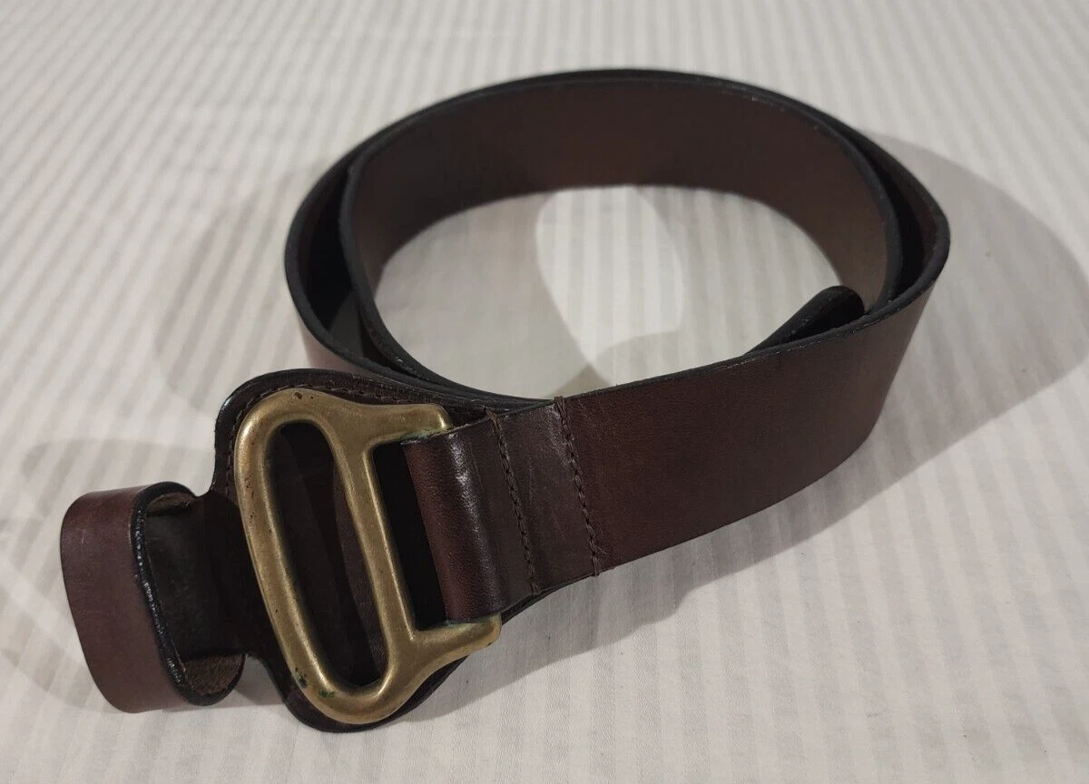 Vtg Lauren Ralph Lauren Brown Italian Leather Belt Brass Buckle L / 32\