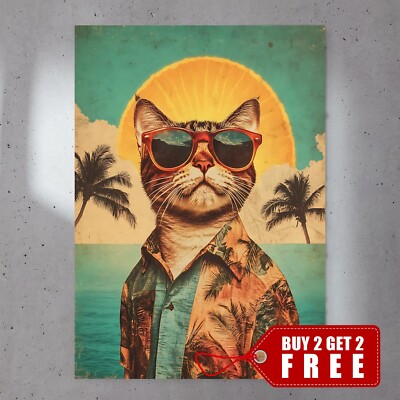 7x5 Vintage Poster, Vintage Retro Poster, Coole Katze, Wandbild, Retro Art Deco 013