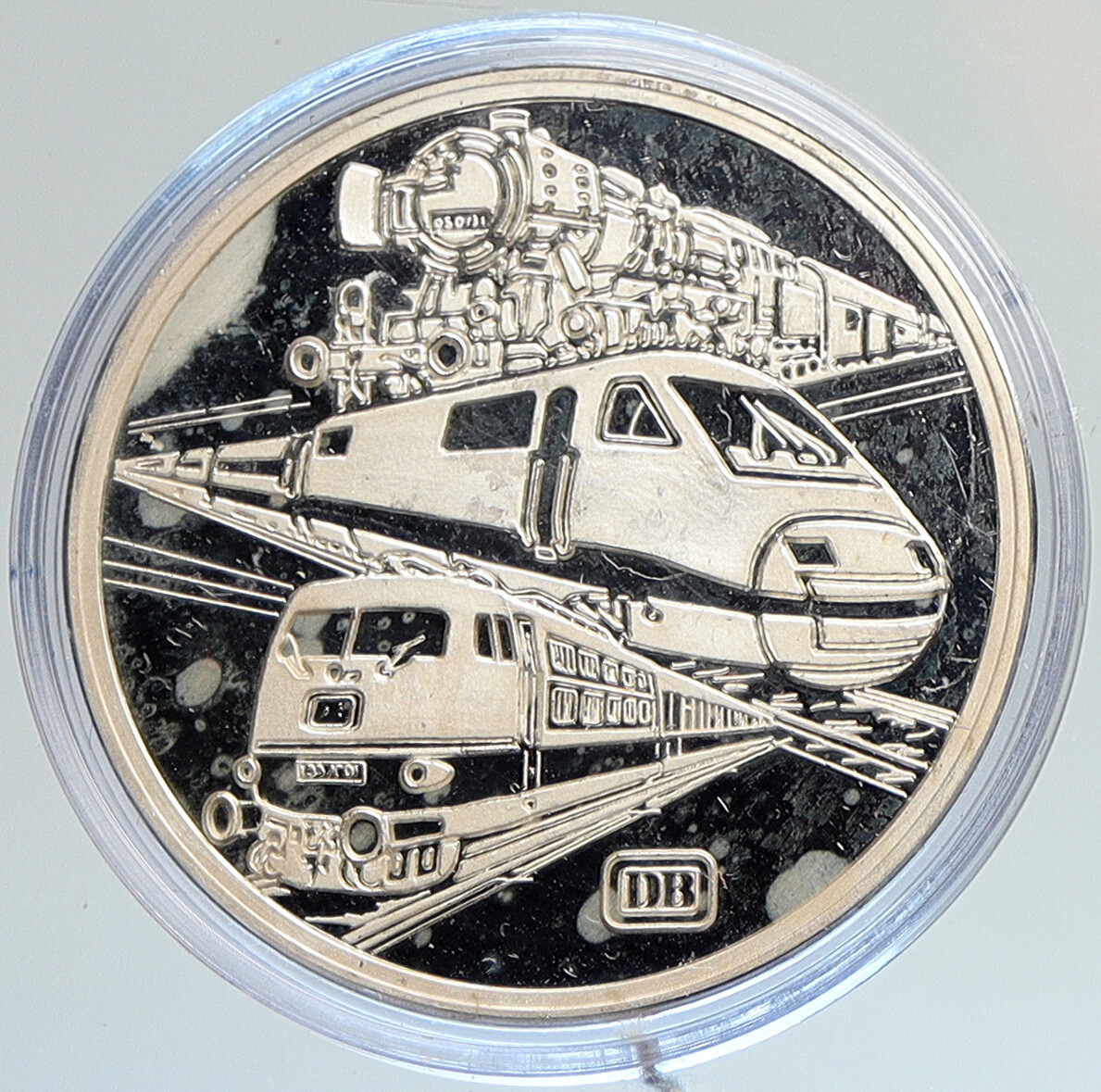 1985 GERMANY 150 Years DEUTSCHE BAHN 3 Trains Proof Silver German