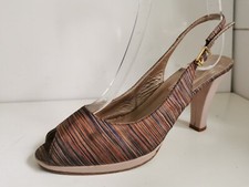 HB ESPANA DESIGNER UK 6 EU 39 WOMENS BROWN STRIPES SLINGBACK HEELS SANDALS SHOES