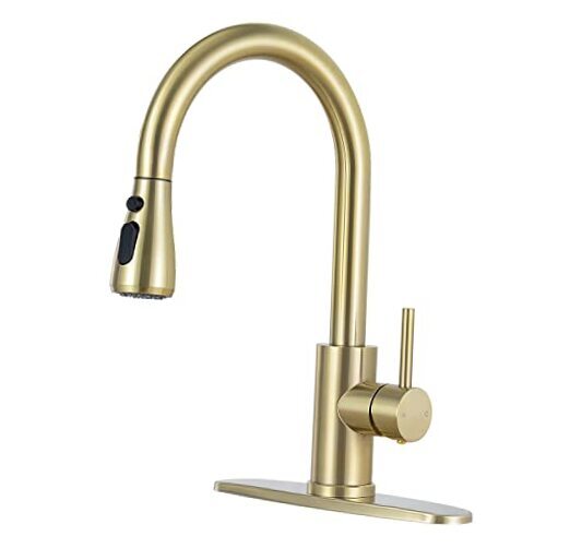  Kitchen Faucet with Pull Down Sprayer, Single 14 inch Height Standard Gold