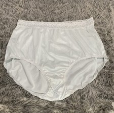 VTG Nylon Granny Panties Sheer Lace trim shiny Panty Hanes Size 9 Light Blue