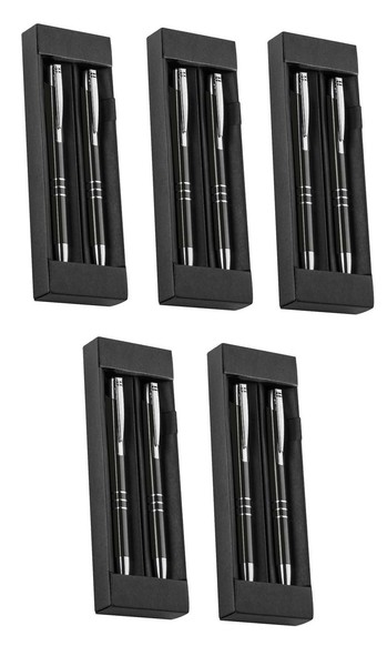 5X Metall Schreibset / Kugelschreiber + Druckbleistift / Farbe: Schwarz-image