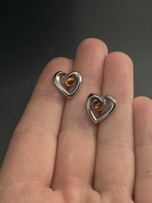 SKAGEN Denmark Signed Stainless Steel Hearts Love Amber