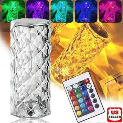 LED Crystal Table Lamp Diamond Rose Night Light Touch Atmosphere Bedside Bar USA
