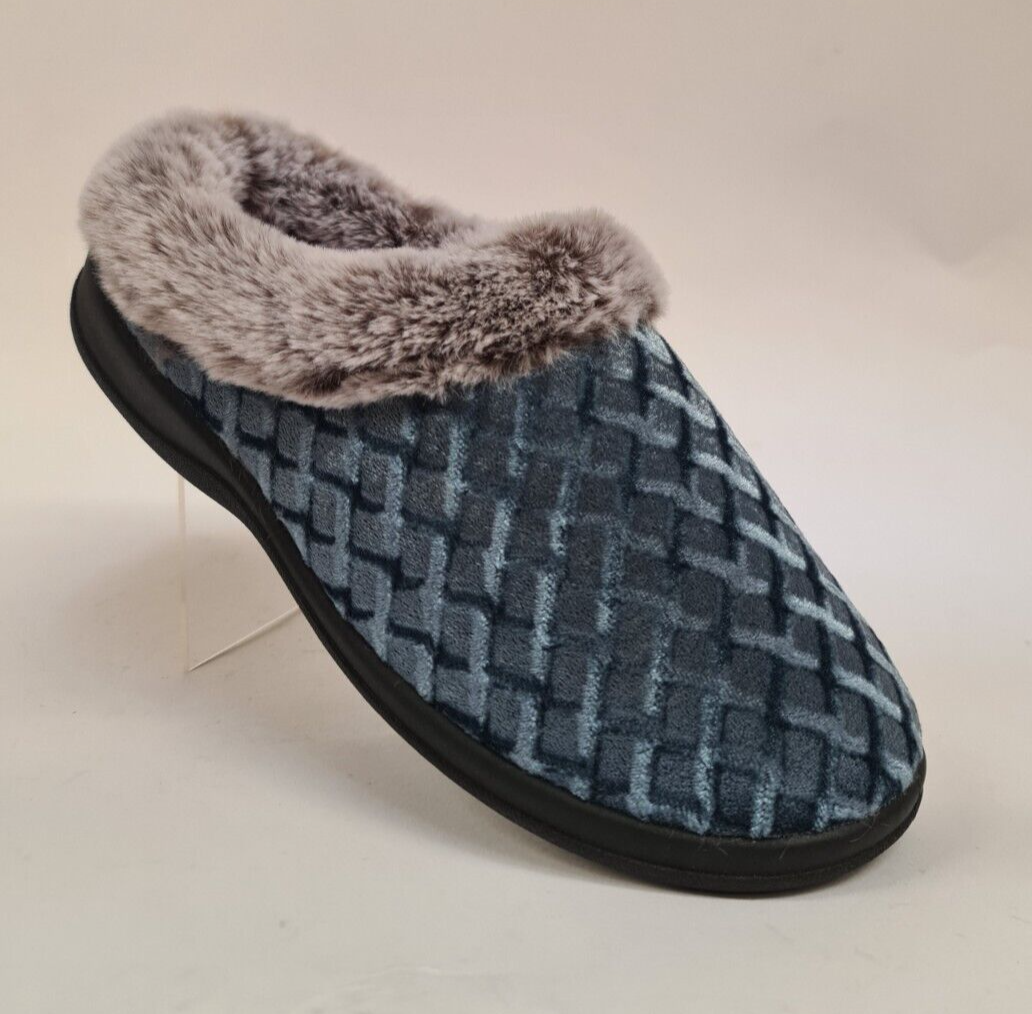 SAOLA PANTOFOLA DONNA DR LIGHTFOOT AMPIA VESTIBILITÀ MULE BLU SUOLA RESISTENTE MEMORY FOAM