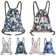 Women Floral Drawstring Backpack Storage Bag Leaf Large Capacity Yoga Swim