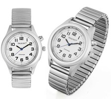 PROFI Herren Sprechende Armbanduhr SILBER Uhr Blindenuhr Zeitansage Kalender