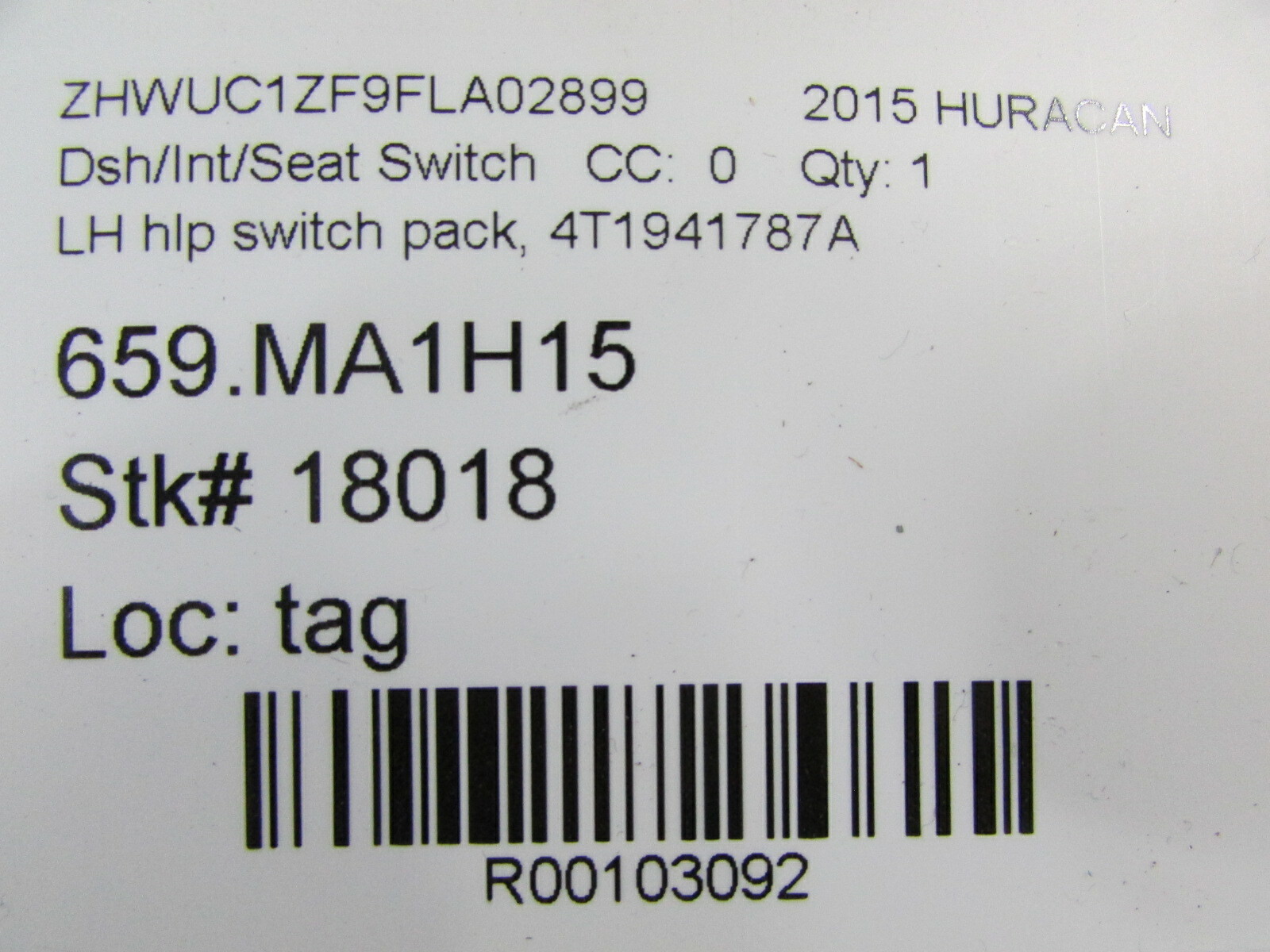 Lamborghini Huracan, LH, Left Headlight/Lamp Switch Pack, Used, P/N 4T1941787A