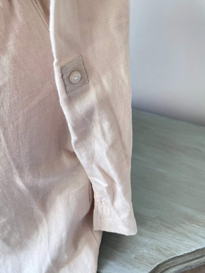 Vestido Camisa Jessica Simpson Lino M Mujer Mediano Crudo Preppy Academia Clásico Foto 2 de 4