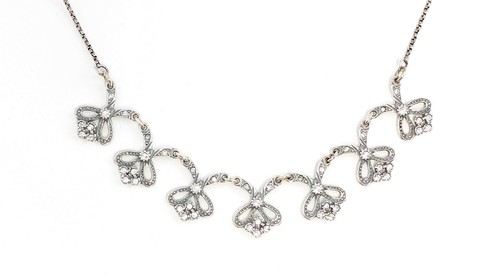 9901666-d 925er Silber Jugendstil-Collier Schleifen Swarovskisteine