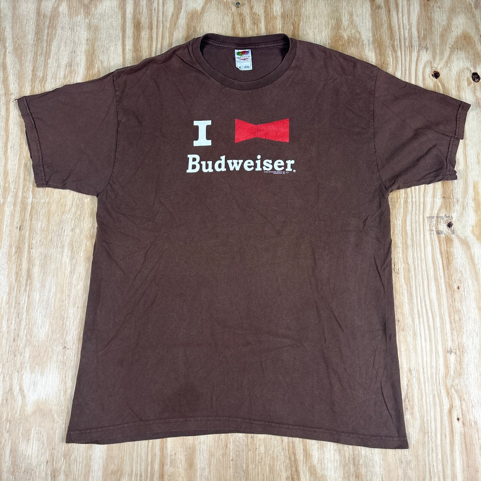 VTG Fruit of the Loom Budweiser Graphic Crew Neck T-Shirt Mens XL Brown 90s Rare