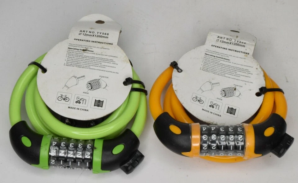 Combination Bike Lock Steel Cable Chain 4 Feet x 1/2 Inch Tonyon - Lot of 2 - Image 3 of 4