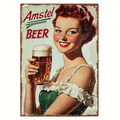 Vintage Amstel Beer Retro Ad Poster with Tin Metal Signs Home Décor 8x12 