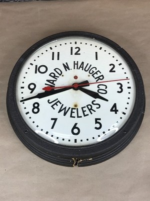 Rare Ward N. Hauger Co. Jewelers Advertising Wall Clock 14'', AS-IS Not Working