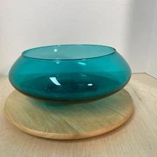 Vintage Riekes Crisa Turquoise Handblown Crystal Bowl • Stunning!