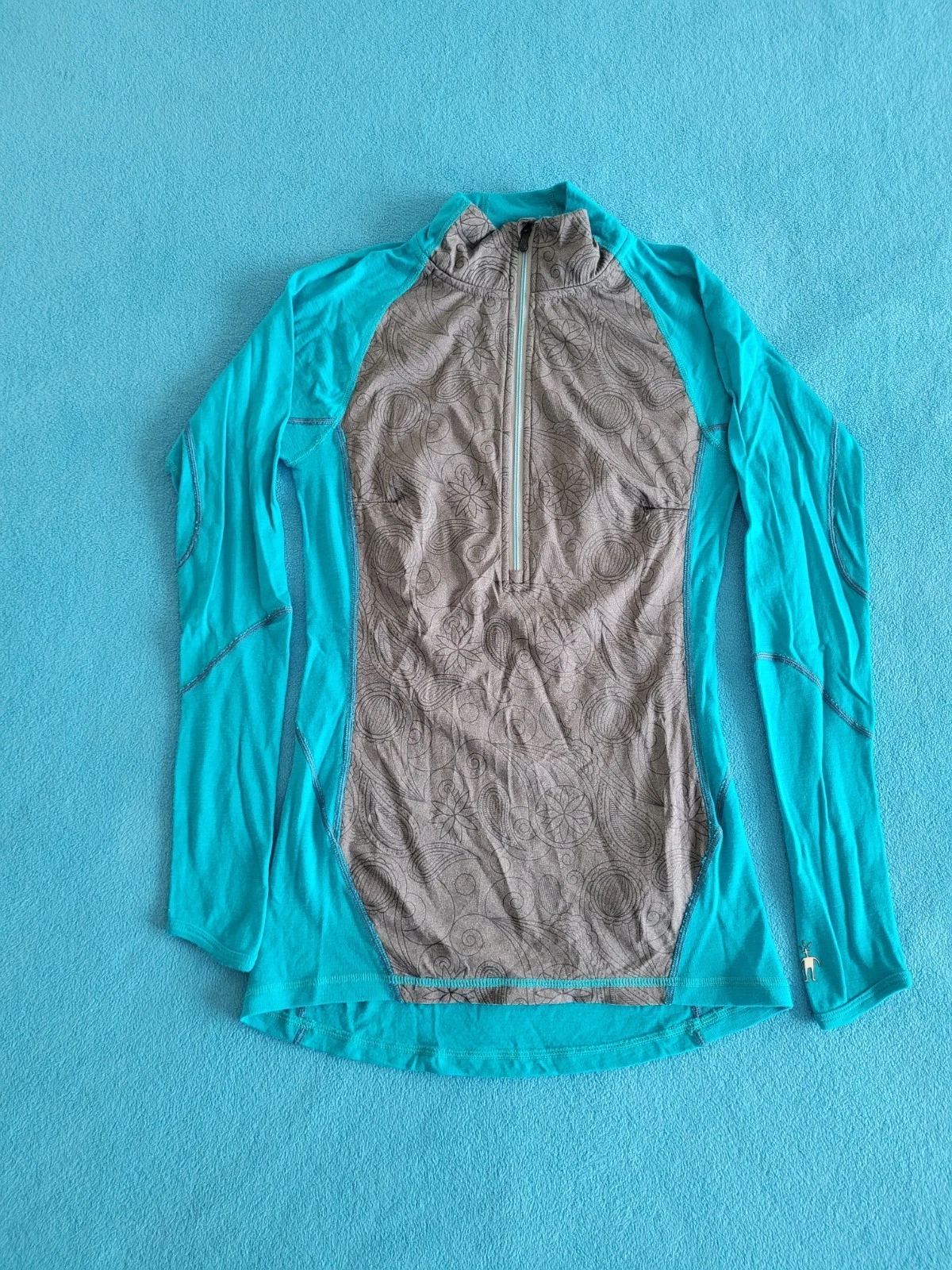 Smartwool PhD 1/2 Zip Pullover Long Sleeve Merino Wool Women’s Sz S Teal/Gray