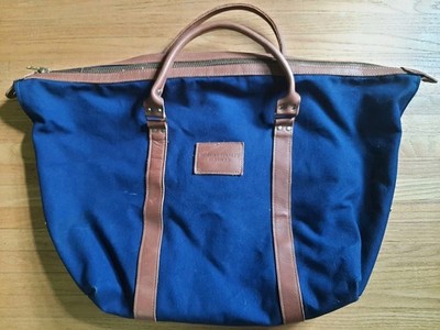 Morgan Stanley Banker Bag Navy Duffle Bag Canvas & Leather Authentic Money Bag