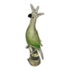 Vintage Murano Style Cockatoo Parrot Bird Hand Blown Art Glass Green Silver Gold