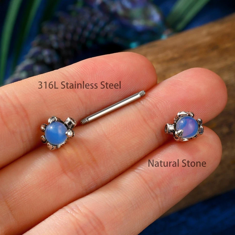 2 PIEZAS Anillos para Pezones 14G Acero Quirúrgico Ópalo Garra Barra Cuerpo Piercing Joyería Foto 4 de 4