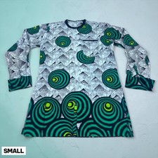 Vintage Traditional Ankara African Dashiki Shirt Mens SMALL Green Black Circles