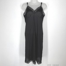 Vintage Vanity Fair Black Lace Slip Dress Size L Layering Coquette Feminine