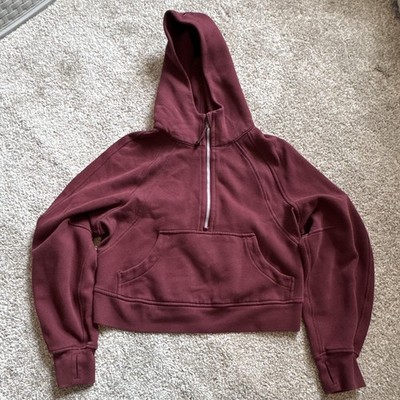Lululemon Scuba 1/2 Zip Cropped Fleece w/ Pockets Women s Size XS/S Burgundy