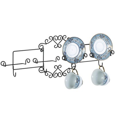 MyGift Vintage Scrollwork Black Metal Wire Tea Coffee Cup and Saucer Set Rack...